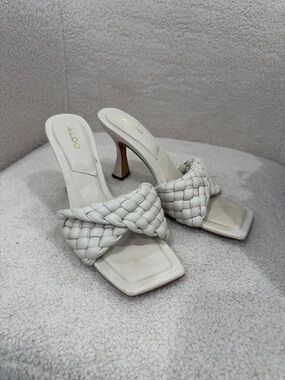 ALDO Cream Braided Square-Toe Heeled Slides